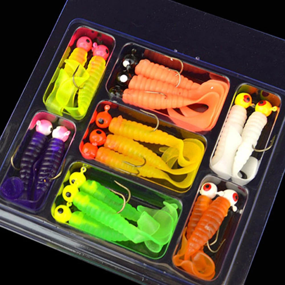 Creekmoon Set 34 Piezas | 17 Cabezas Jig Metal + 17 Gusanos Silicona | Acero Alto Carbono | Pesca - Firu Total Sales