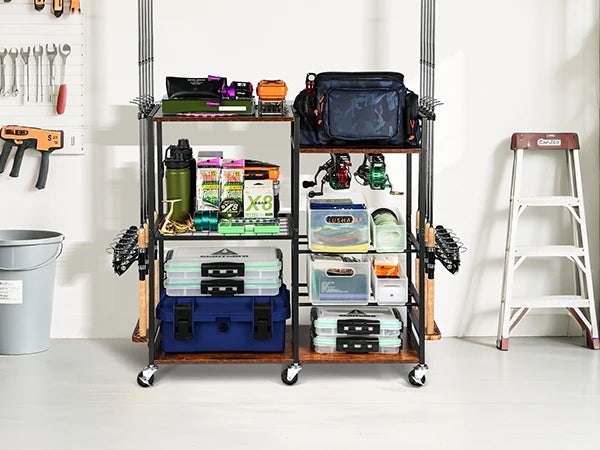 Fishing Rod Holders for Garage Fishing Pole Rack Containers Included, up to 10 Rods Tackle Box Reel Storage Fishing Rod Rack