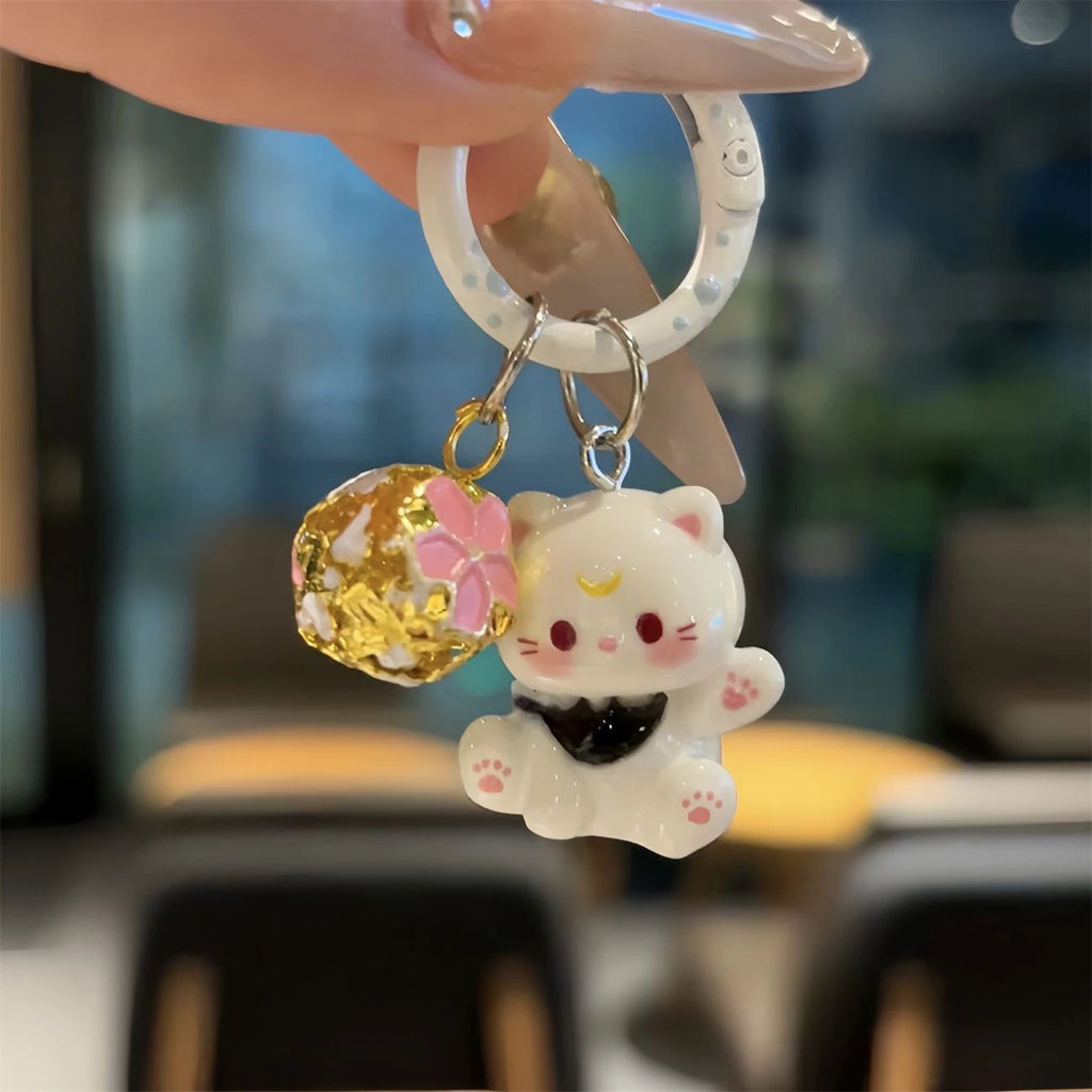Cute Resin Kitten Keychain with Bell Mini Cat Charm For Keys Bag Purse Gift For Cat Lovers Girls Friends Birthday Gift