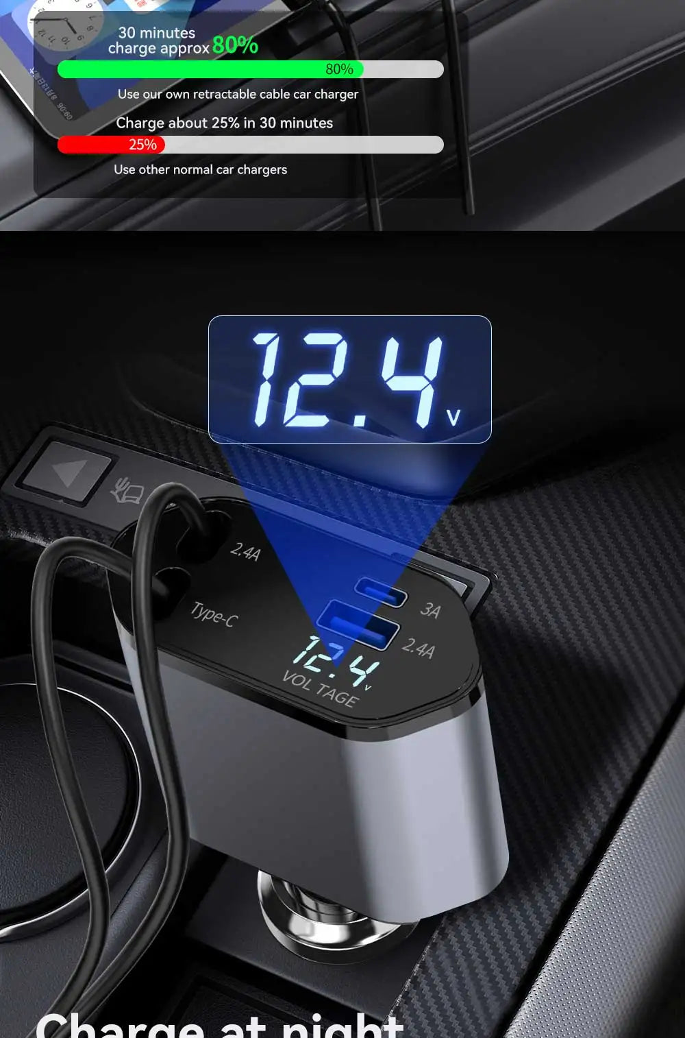 Cargador de Auto 4 en 1 120W Retráctil | USB Tipo C | iPhone Xiaomi Samsung 🔌