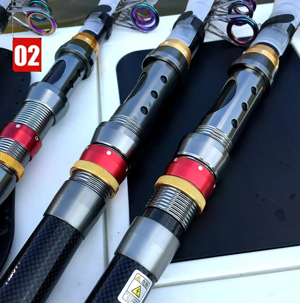 Spinning Fishing Rod and Reel Combo 1.8-3.6m Carbon Fiber Sea Pole and 5.2:1 Gear Ratio Metal Spool with Line Kits for Bass Carp