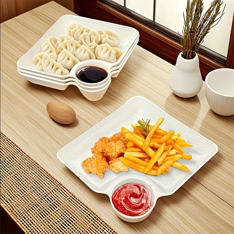 Chips and Salsa Serving Dish Plates 1/2/4pcs Reusable Chip and Dip Bowl Serving Dishes Rectangular Snack Tray with Compartments