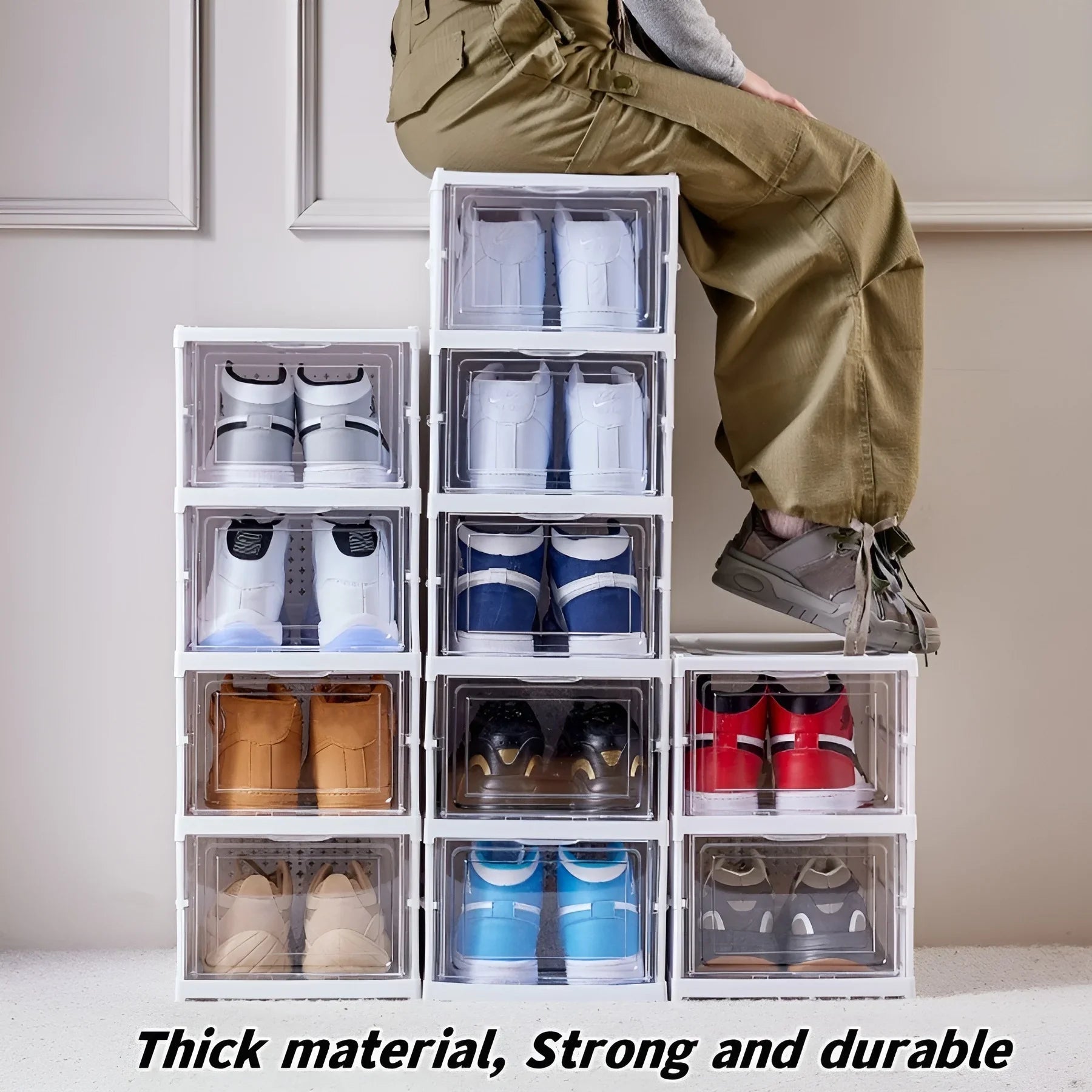 1x/2x Clear Shoes Cabinet Foldable Sneaker Shoes Storage Organizers Dustproof Thickening shoes Boxes High-top Shoe Rack Shelf