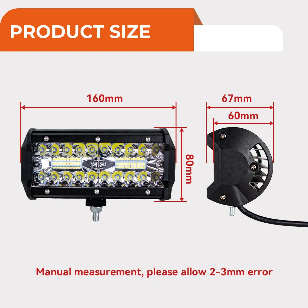 Barra LED Off Road 120W Combo | IP68+ | 6500K | 12V/24V | Camión, Tractor, Barco, SUV y ATV 4x4