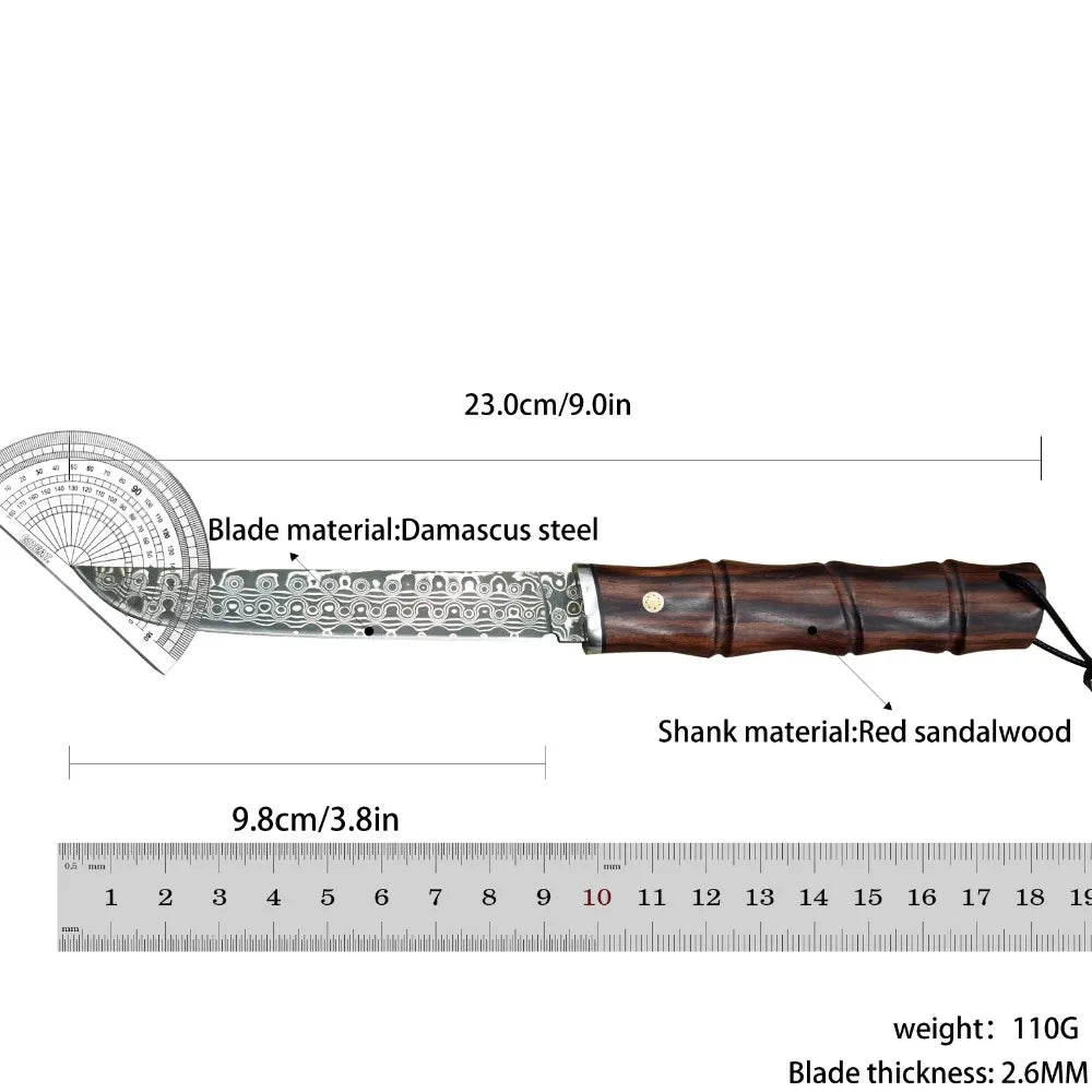 Bamboo Shape Damascus Blade Red Sandalwood Handles Tactical Survival Hunting Knives Camping EDC Self Defense Tools with Gift Box