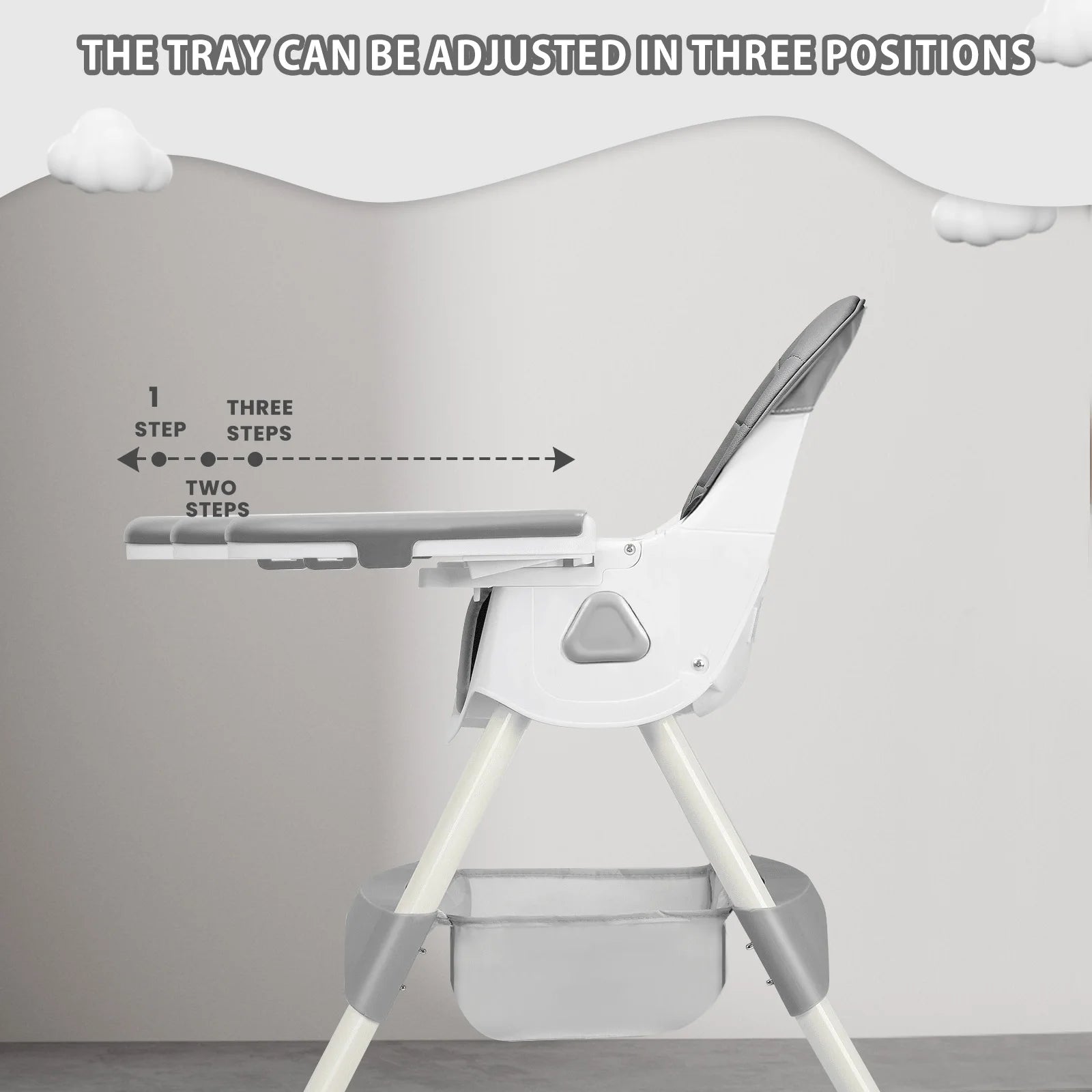 Silla Alta Plegable para Bebé E500 | Almohadilla Antideslizante y Porta Juguetes