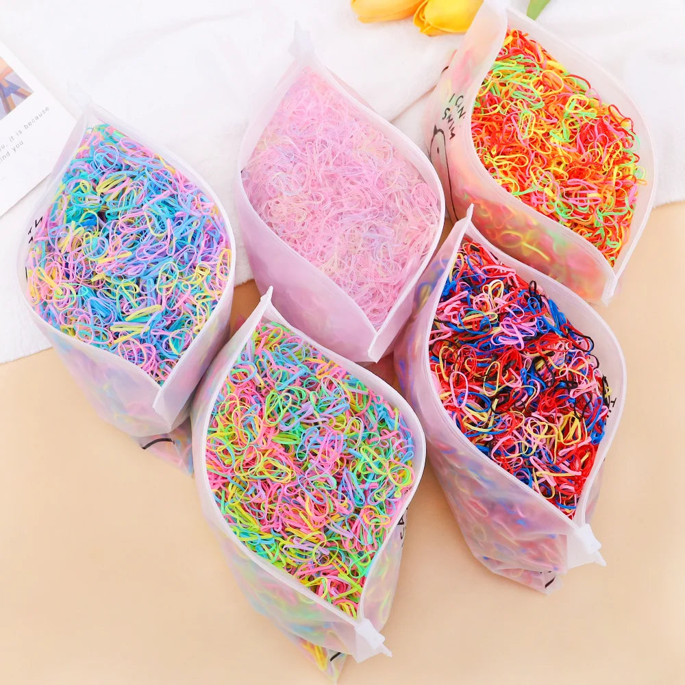 500pcs Ligas de Cabello Coloridas para Niñas | Desechables | Coleta y Diadema 🌈