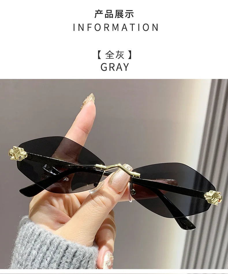 Trendy Rimless Polygonal Sunglasses Stylish Gradient Lens Metal Shades Eyewear Luxury Brand Small Vintage Sun Glasses