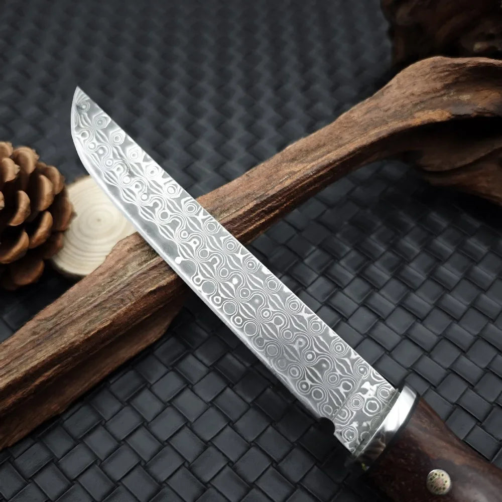 Bamboo Shape Damascus Blade Red Sandalwood Handles Tactical Survival Hunting Knives Camping EDC Self Defense Tools with Gift Box
