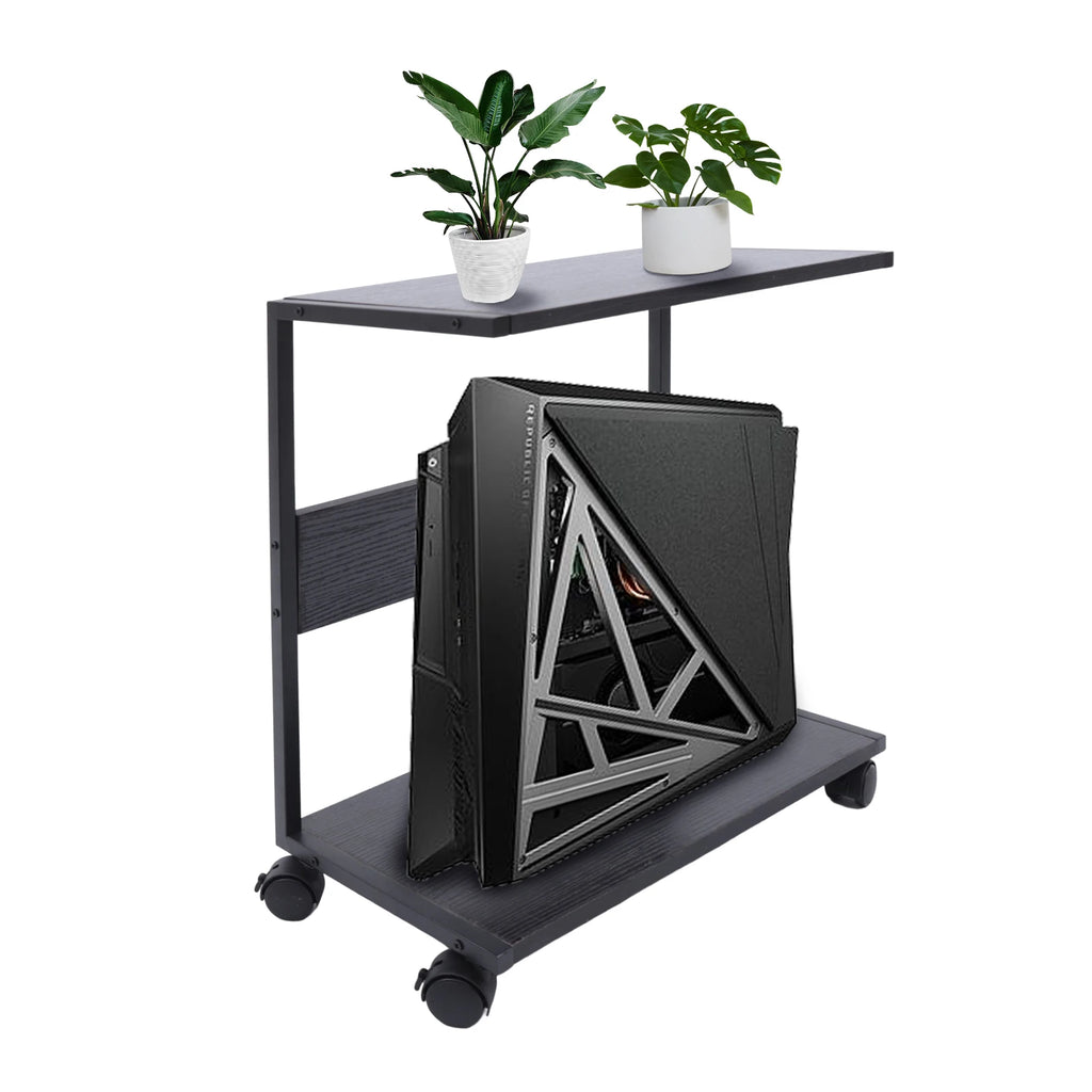 2-Tier Computer Case Stand, PC Tower Stand with Lockable Wheels, Under Desk Computer Holder Fits Most PC