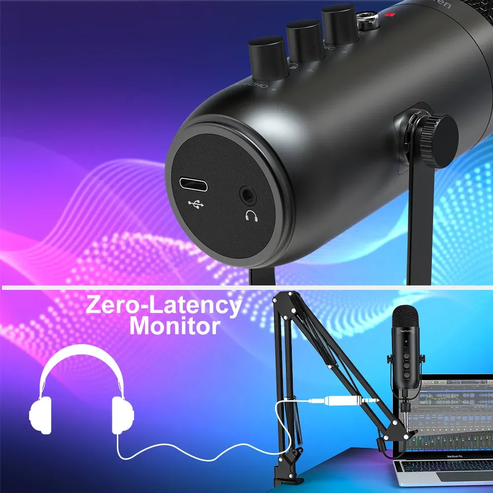 Micrófono USB Condensador Cardioide HAOMUREN | Kit con Brazo | Podcast, Streaming y YouTube - Firu Total Sales