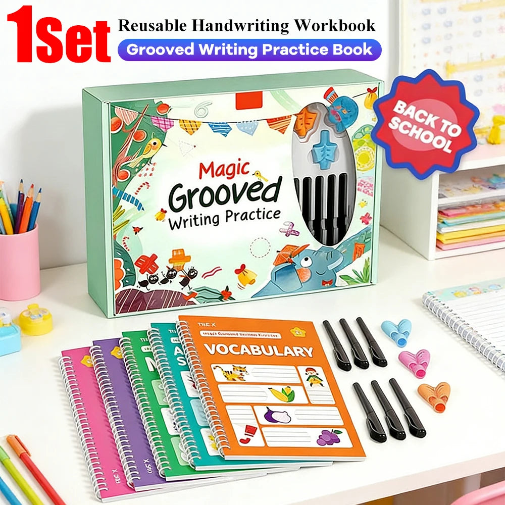 Preschool Letter Tracing Book Reusable Grooved Writing Workbook Set for 3-5 Years Old Kids Early Learning Activity