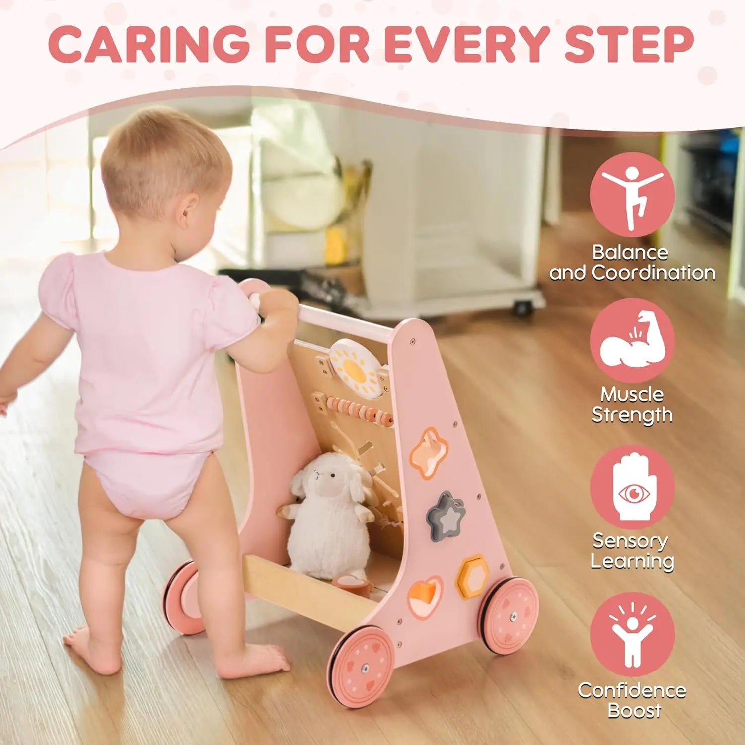 Andador de Madera Montessori para Bebés | Juguete de Empuje