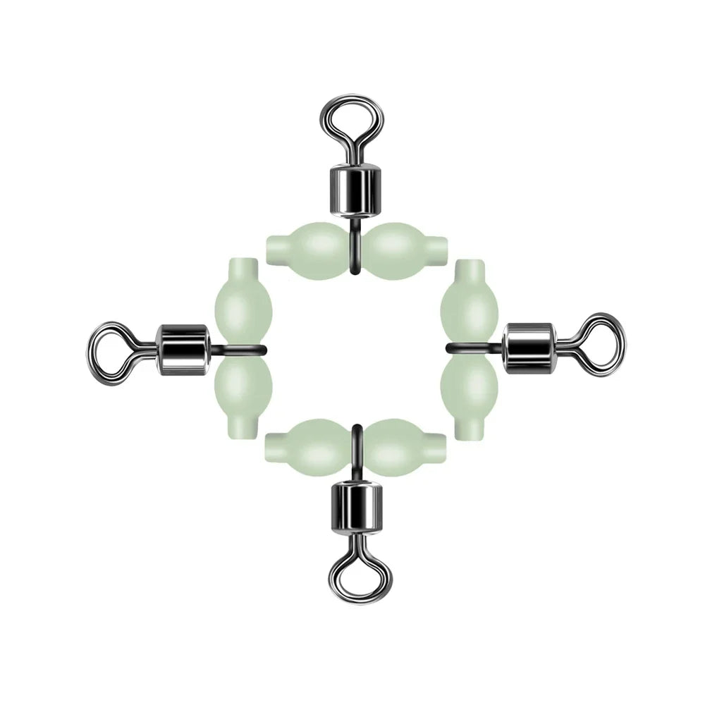 20pcs Luminous Cross Line Rolling Fishing Swivel 3 Way Fishing Line Connector Swivel