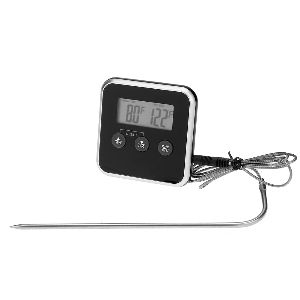 Electronic Thermometer Timer Food Meat Temperature Meter Gauge with Probe Cooking BBQ Thermometer Kitchen Temperature Tools