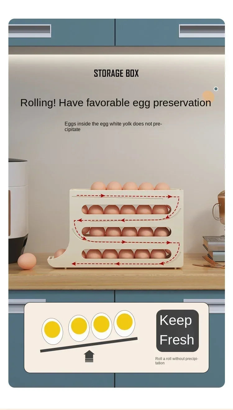 4 Layer Automatic Rolling Egg Dispenser Refrigerator Storage Box Fridge Organizer Rack for Kitchen