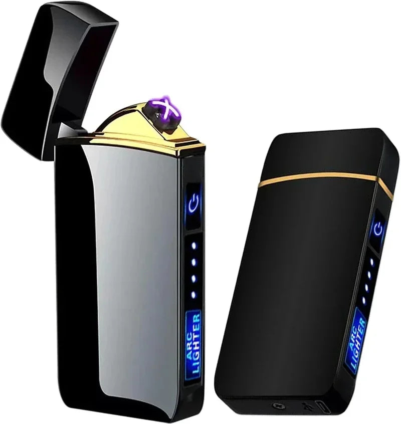 Windproof Electric Arc Metal Smoking Lighter Plasma Flameless Rechargeable USB Cigarette Lighter LED Digital Touch Lighters Gift