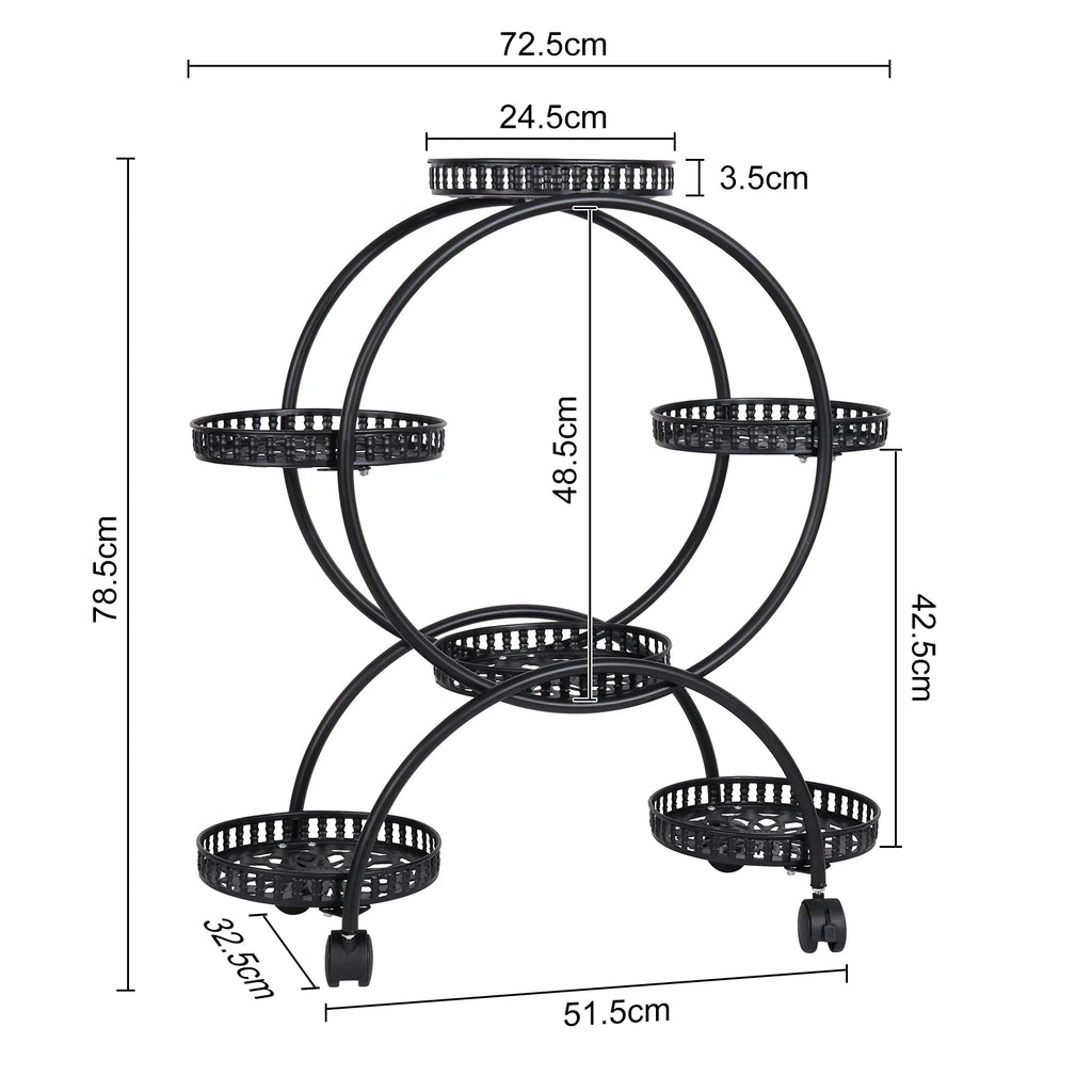 4 Layer 6 Pots Flower Holder Plant Stand Shelf 4-Wheel Free Moving Dispaly Shelf Rack Balcony