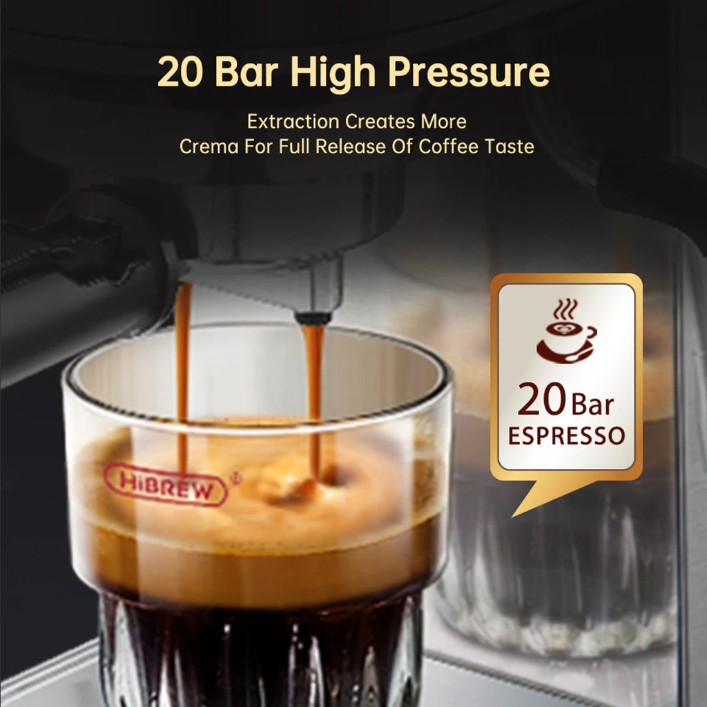 HiBREW H11 Cafetera Espresso 20 Bar | Inox | Semi Automática | ESE POD y Polvo | Cappuccino | Agua Caliente - Firu Total Sales