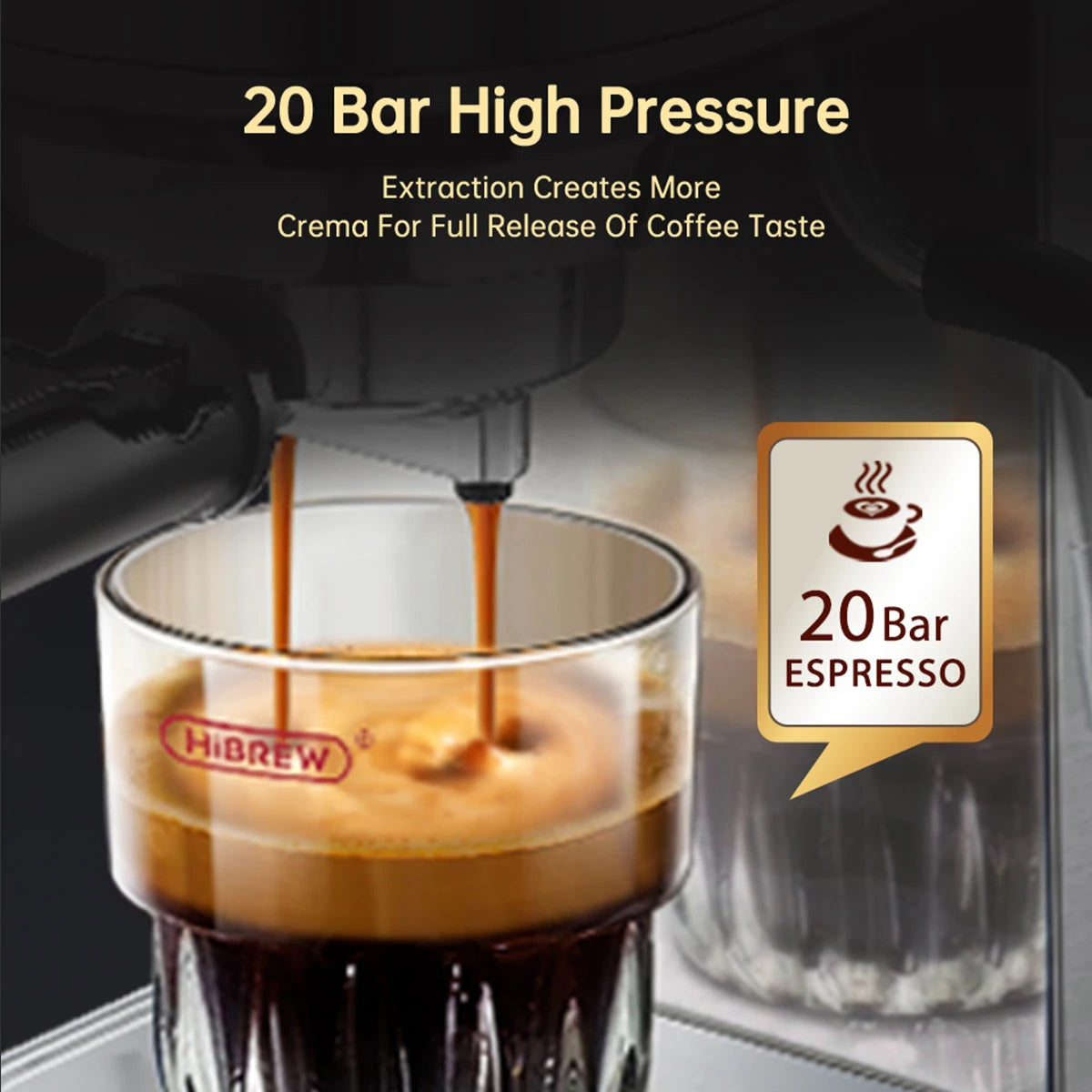 HiBREW H11 Cafetera Espresso 20 Bar | Inox | Semi Automática | ESE POD y Polvo | Cappuccino | Agua Caliente - Firu Total Sales