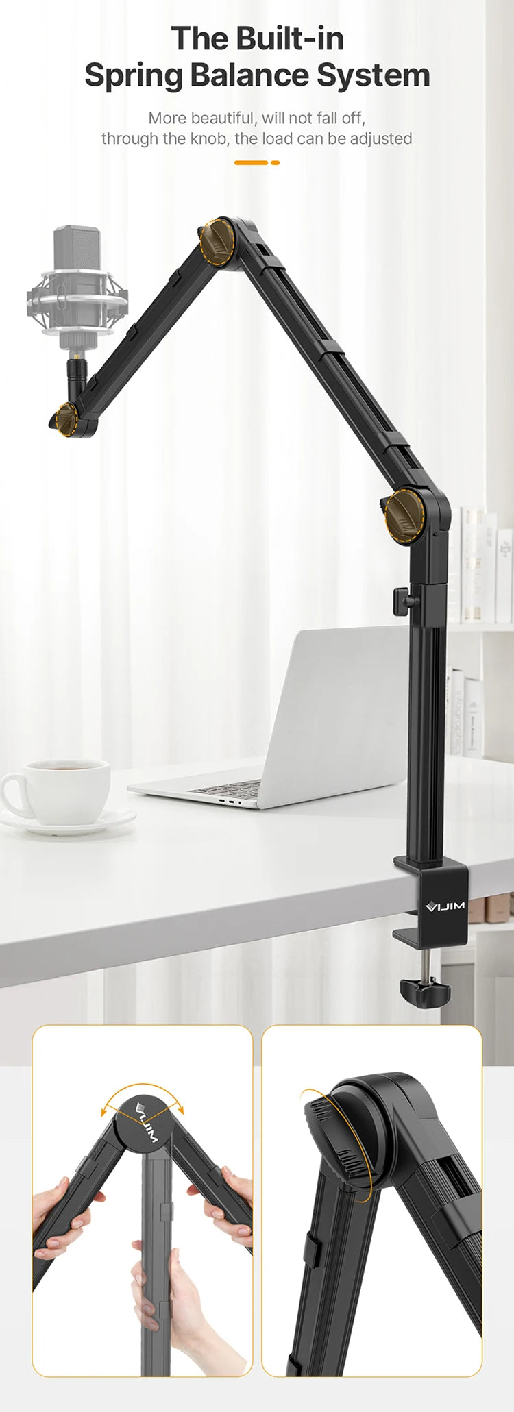 Vijim LS24 LS25 Microphone Boom Arm Stand Heavy Duty Desktop Adjustable DSLR Camera Smartphone Microphone Mount for Blue Yeti