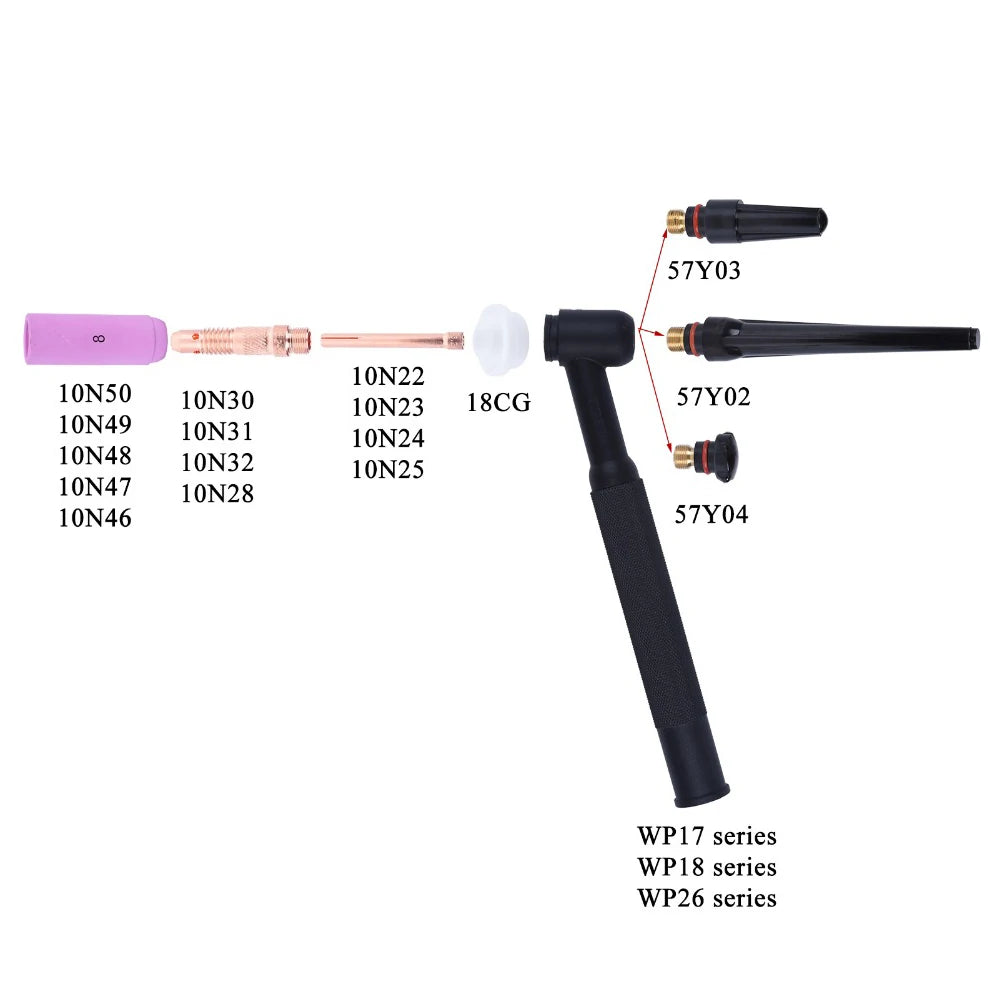 12Pcs TIG Welding Torch Consumable Collect Bodies Ceramic Nozzles Back Cap For WP17 WP18 WP26 Durable Practical Accessories