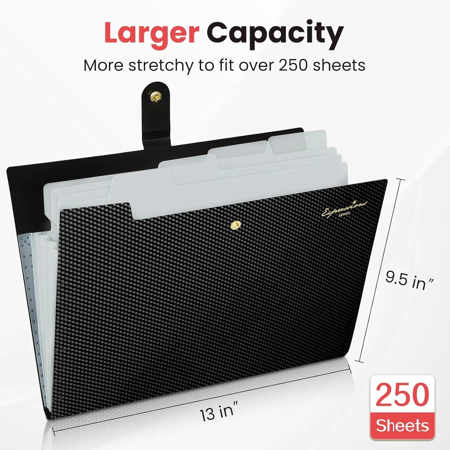 Letter Size Expanding File Folder with Labels, 5 Pocket Organizer for Documents, Portable A4 Black for Home School Office