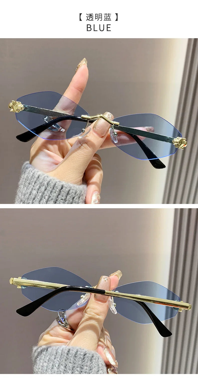 Trendy Rimless Polygonal Sunglasses Stylish Gradient Lens Metal Shades Eyewear Luxury Brand Small Vintage Sun Glasses