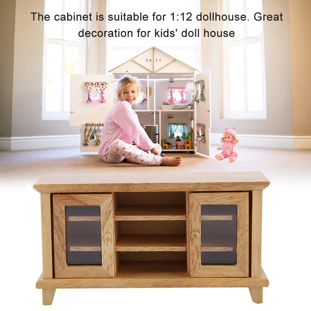 1/12 Scale Dollhouse Storage TV Cabinet Model Miniature Mini Wooden Furniture Children Gift