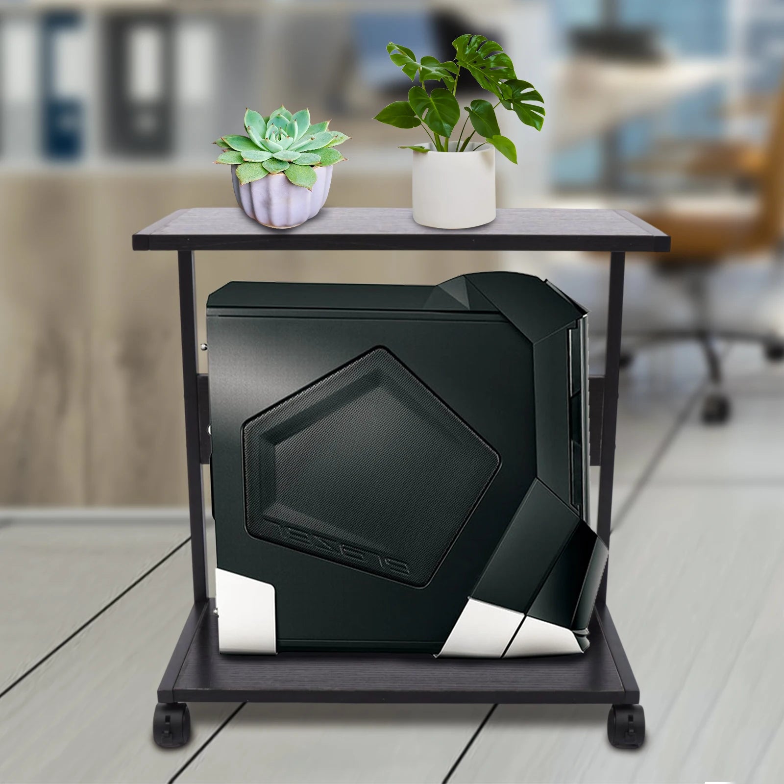 2-Tier Computer Case Stand, PC Tower Stand with Lockable Wheels, Under Desk Computer Holder Fits Most PC