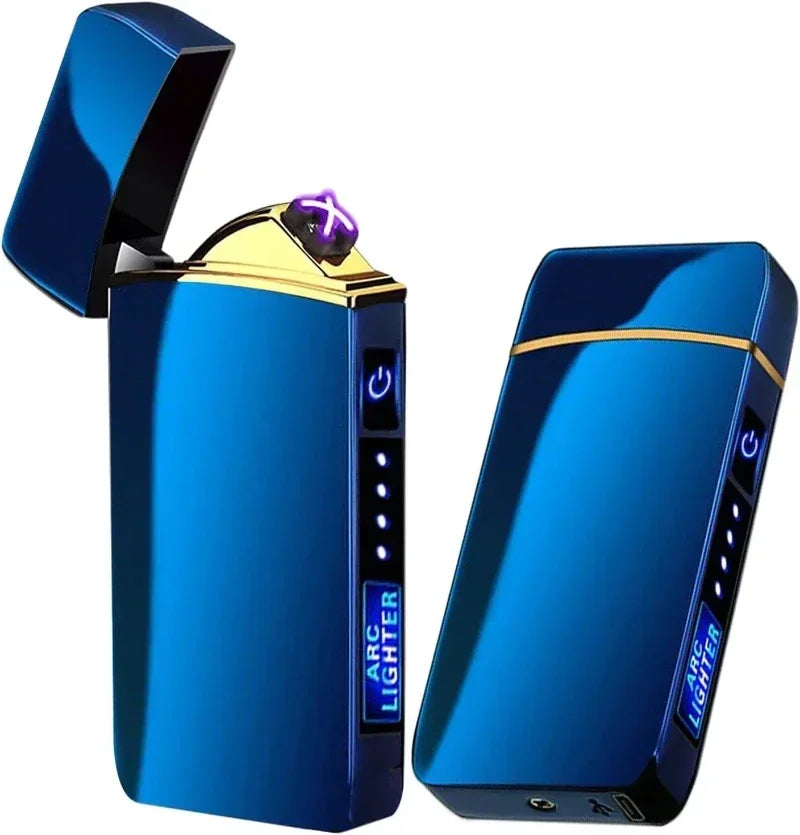 Windproof Electric Arc Metal Smoking Lighter Plasma Flameless Rechargeable USB Cigarette Lighter LED Digital Touch Lighters Gift
