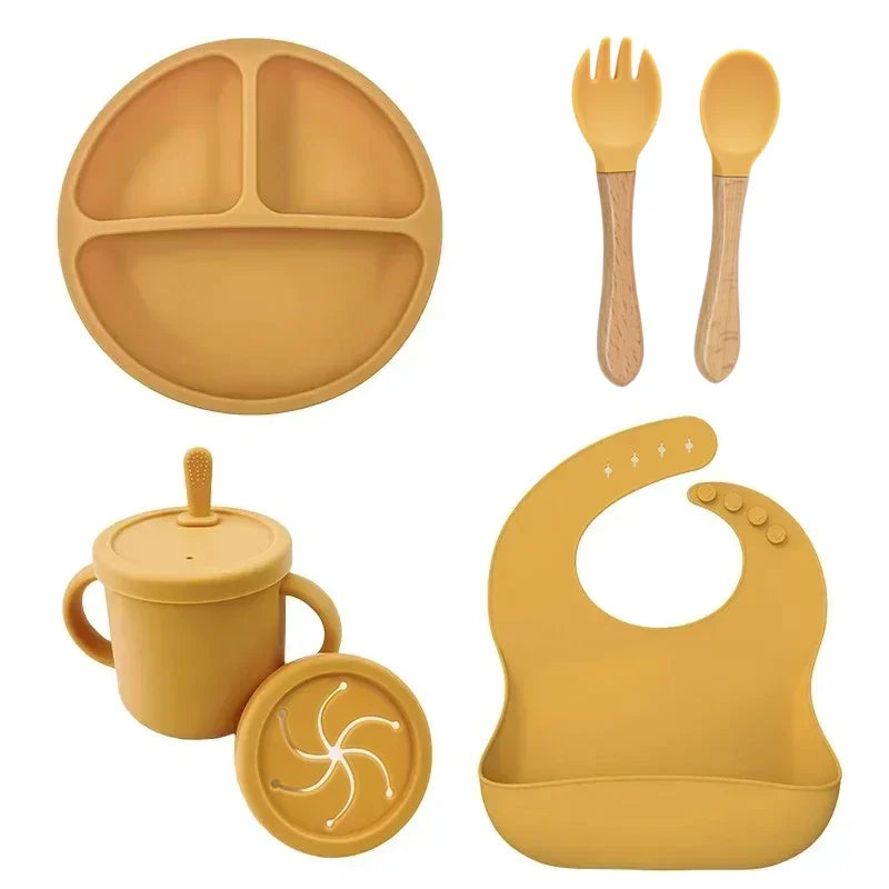 Set de Vajilla de Silicona para Bebé | Bol, Plato, Vaso, Cuchara y Tenedor 🍼