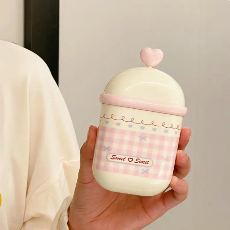 {MX} Sweet Cute Double Layer Soap Dish With Lid Portable Soap Draining Holder Cotton Swabs Storage Box Bathroom Organizer