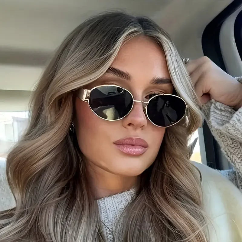Retro Steampunk Sun Protection Sunglasses Vintage New Women's Metal Oval Sunglasses Ladies Classic UV400 Sunscreen Eyewear