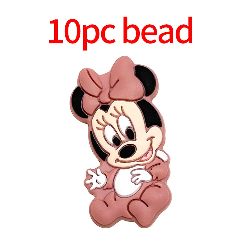1/3/10pcs Silicone Mickey Teething Beads Food Grade Cartoon Shape Baby Teethers Toys DIY Pacifier Clips Chain Accessories
