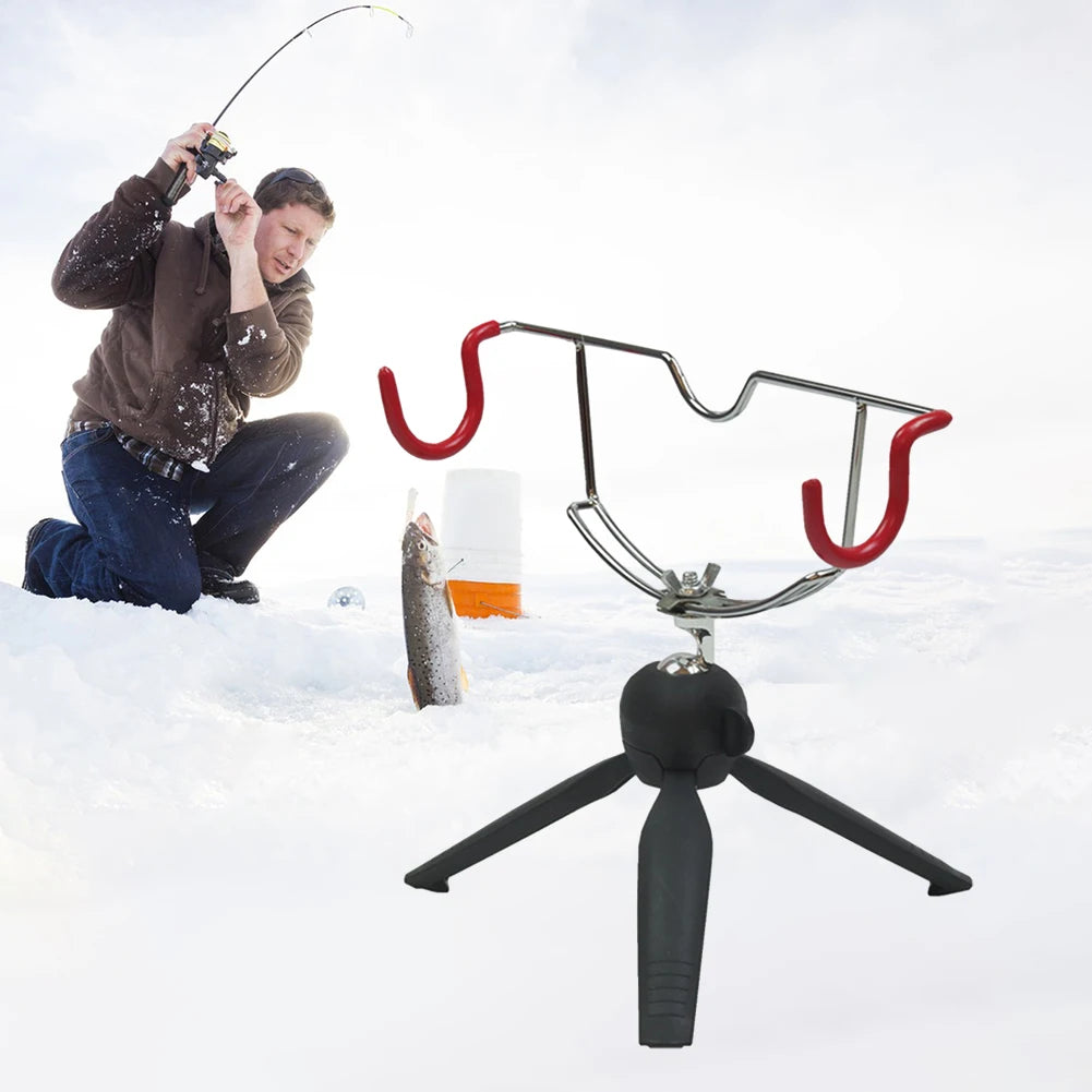 Portable Ice Fishing Rod Holder Adjustable Angle Double-Head Fish Pole Holder Metal Folding Rod Holder for Winter Sea Fishing