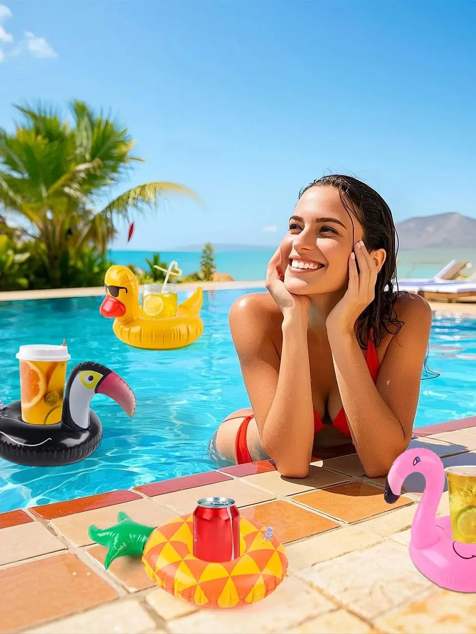 3/6/12PCS Floating Cup Holder Inflatable Swimming Pool Drink Cup Stand Cooler Table Party Supplies for Pool Beach Swimming