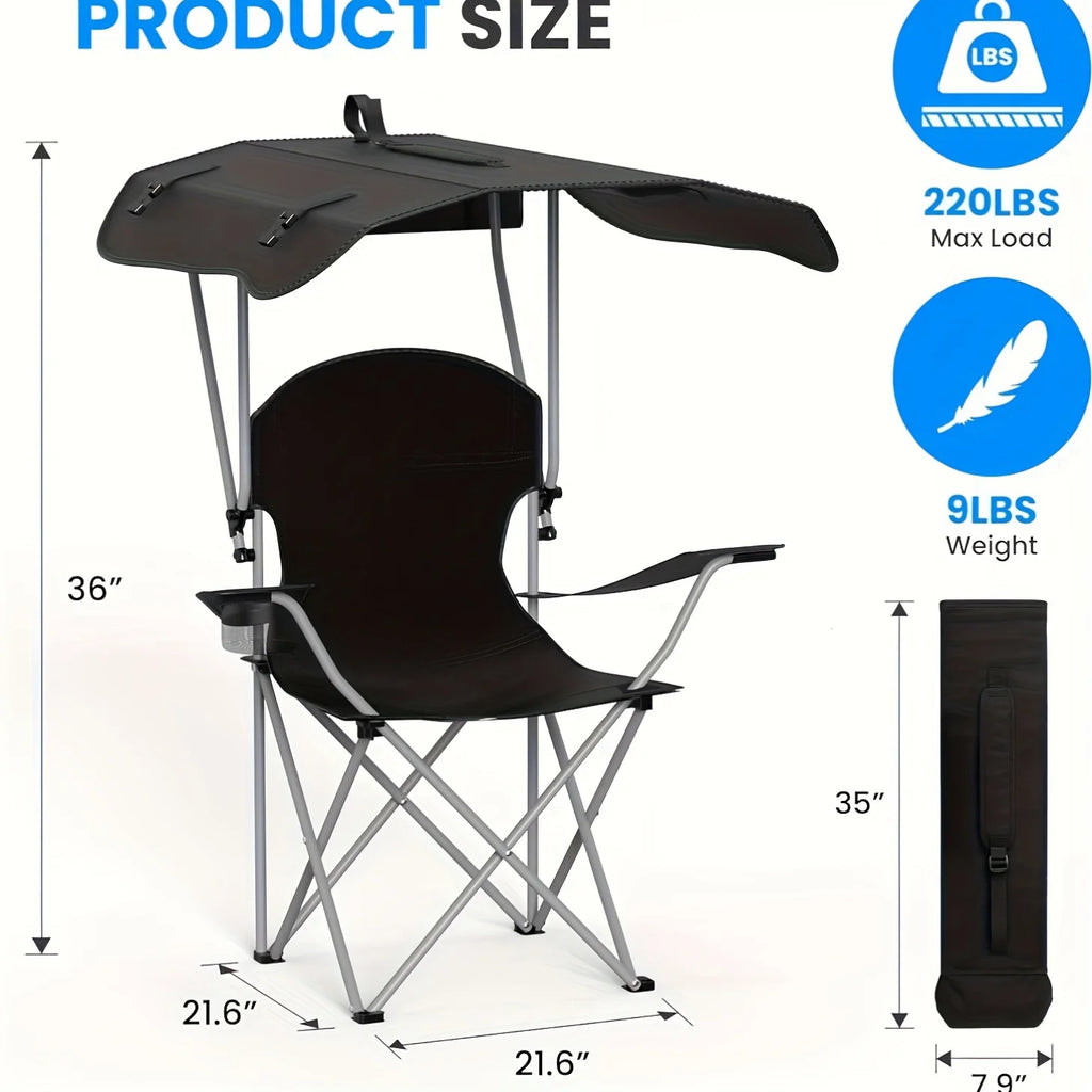 Portable folding fishing chair with sunshade - equipped with cup holder, portable and lightweight design, suitable for beaches
