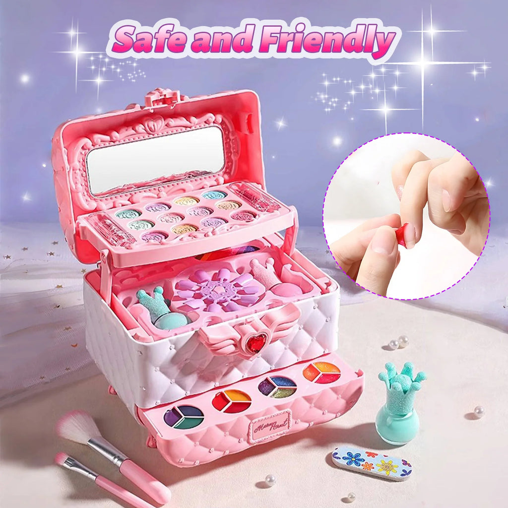 Kids Multi-Layer Foldable Makeup Set - Pretend Play Cosmetic Kit for Girls, Educational and Learning Toy with Storage Box - Firu Total Sales