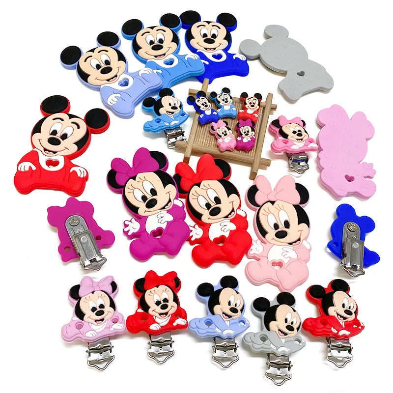 1/3/10pcs Silicone Mickey Teething Beads Food Grade Cartoon Shape Baby Teethers Toys DIY Pacifier Clips Chain Accessories
