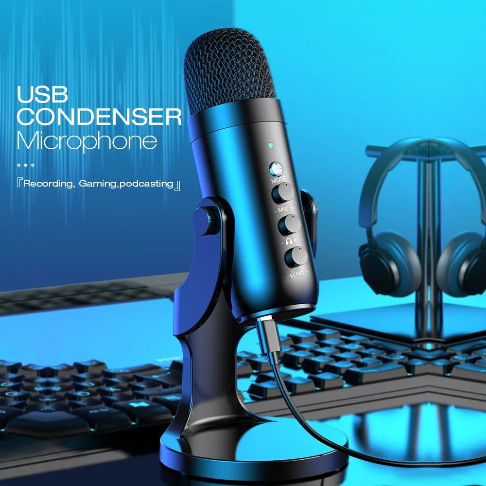 Micrófono USB Condensador HAOMUREN | PC/Mac Gaming Podcast | Adaptador Teléfono y Salida Auriculares - Firu Total Sales
