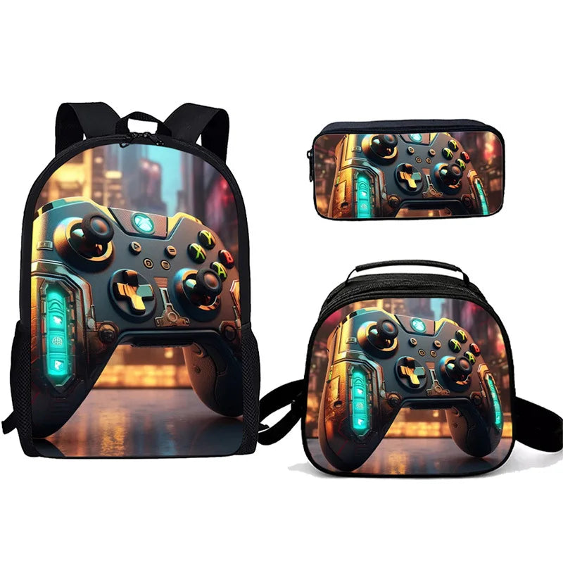 Cartoon Popular games console pad 3D Print 3pcs/Set Student School Bags Laptop Daypack Backpack Crossbody Lunch bag Pencil Case