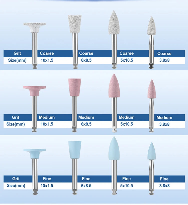 AZDENT 12Pcs/Set Dental Silicone Polishing Rubber Grinding Heads Teeth Polisher 2.35mm RA Finisher for Low Speed Handpiece