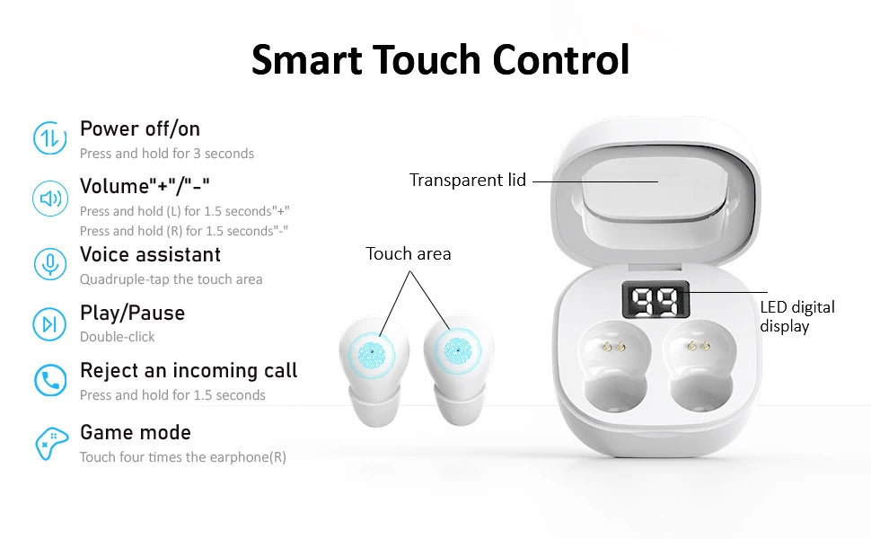 Auriculares Mini Invisibles SHUKE SK19 | Bluetooth 5.3 | Ultra Pequeños | Para Dormir | Discretos - Firu Total Sales