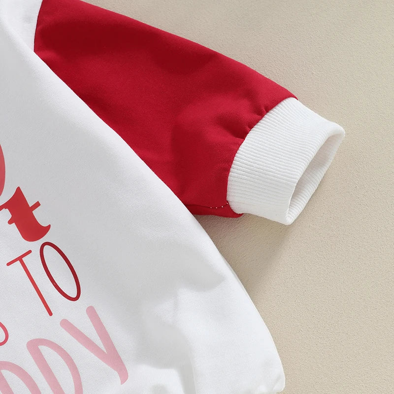 Infant Girls Valentine s Day Jumpsuit with Heart Print and Long Sleeve Crew Neck Contrast Color Sweatshirt Romper