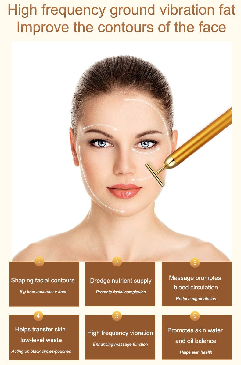 Rodillo Masajeador Facial 24K Oro CAMMUO | Antiarrugas | Lifting | Elimina Bolsas Ojos | Portátil - Firu Total Sales