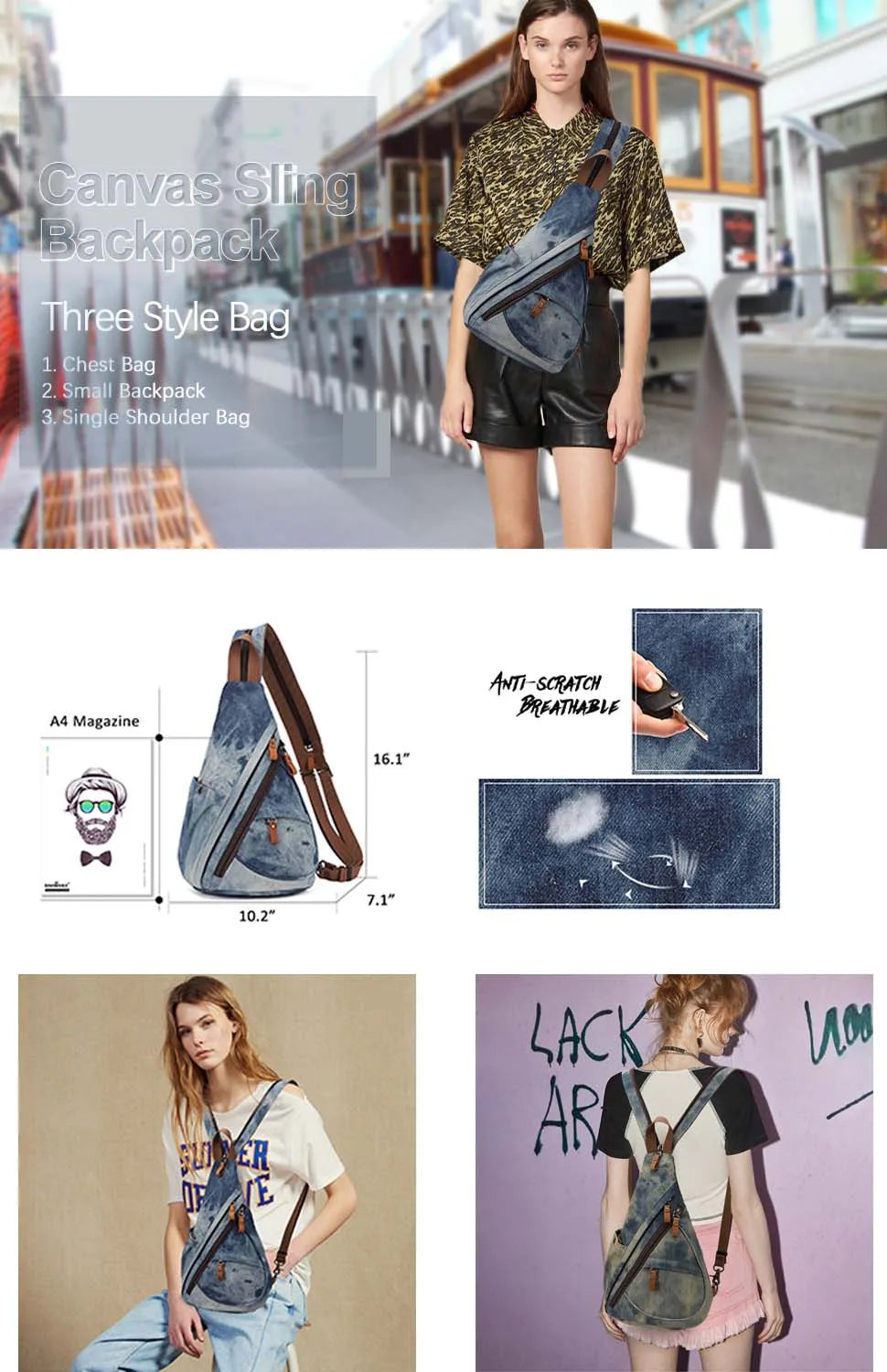 KL928 Canvas Sling Bag - Small Crossbody Backpack Shoulder Casual Daypack Rucksack for Men Women - Firu Total Sales