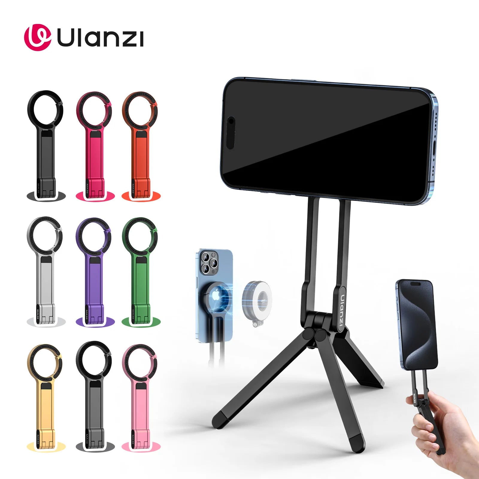 ULANZI MA30 Magnetic Phone Tripod Stand for iPhone 16 Samsung Xiaomi Huawei Vivo OPPO Magsafe Aluminium Smartphone Mini Bracket