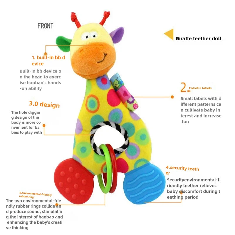 Giraffe Plush Teether Rattle — Soft Stuffed Sensory Toy | Newborn Gift