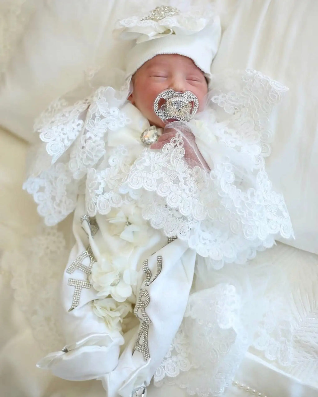 5pcs Newborn Baby Embroidery Lace Romper Outfit Clothing Cotton Infant Wrapped Baby Products Pants Mittens Receiving Blanket